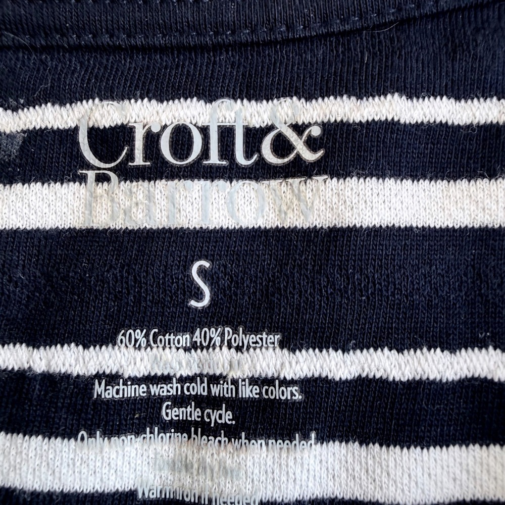 Croft & Barrow Womens Small Navy White Striped Boat Neck 3/4 Sleeve Top - Picture 4 of 6